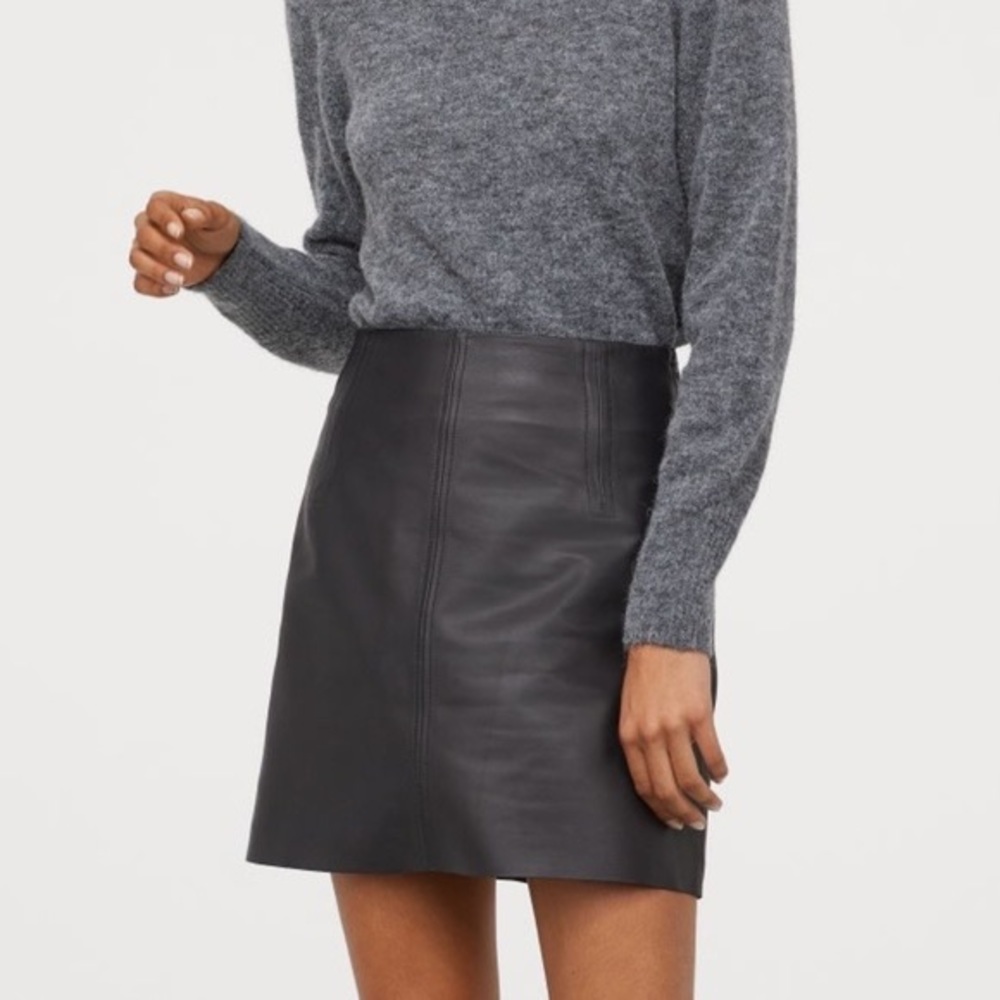 H&M Pleated Black Leather Mini Skirt